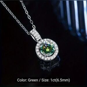 Elegant 925 Sterling Silver Necklace with 1Carat Green Moissanite 2.7g Pendant